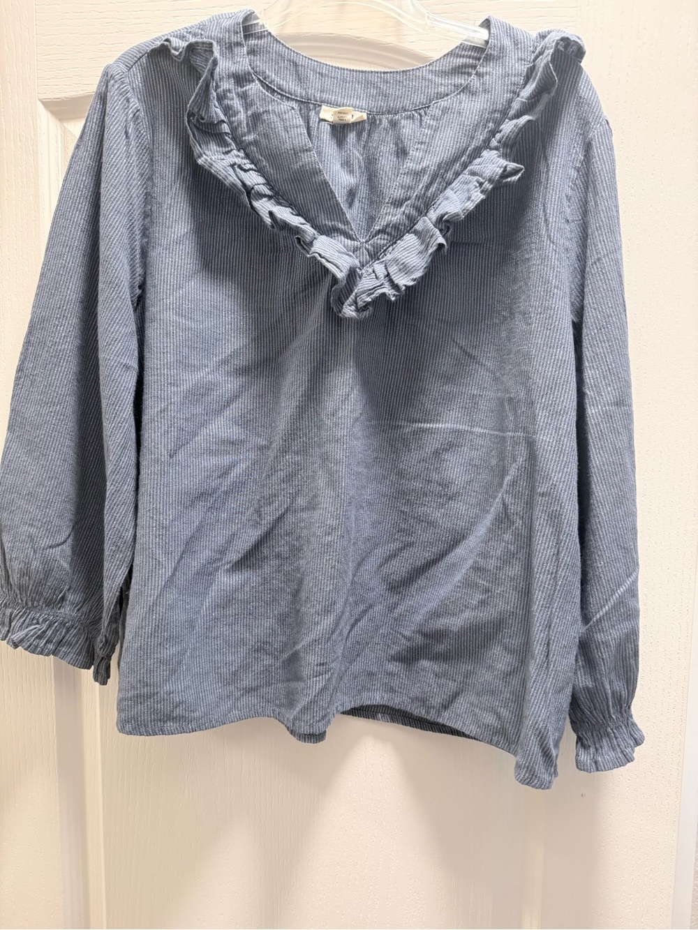 a.n.a Light Blue Ruffled V-Neck Long Sleeve Blouse